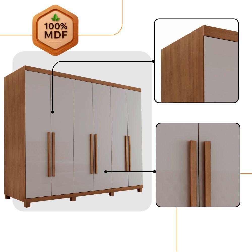Guarda Roupa Casal Maya Mdf 6 Portas 6 Gavetas Pés Moderna Imbuia/off White Com Pés - 5