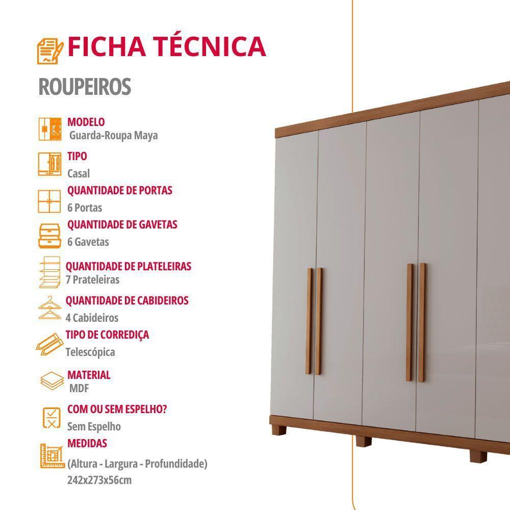 Guarda Roupa Casal Maya Mdf 6 Portas 6 Gavetas Pés Moderna Imbuia/off White Com Pés - 6