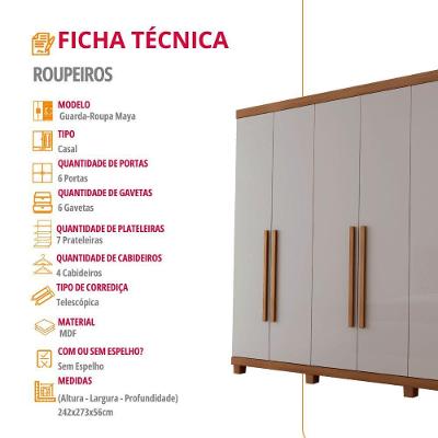 Guarda Roupa Casal Maya 6 Portas 6 Gavetas Imbuia-off White MDF