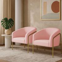 Poltrona Sala Industrial Alta Dourado Kit 2 Stella Suede Rosa Bebê D03 - D'rossi - 1