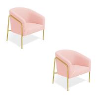 Poltrona Sala Industrial Alta Dourado Kit 2 Stella Suede Rosa Bebê D03 - D'rossi - 2