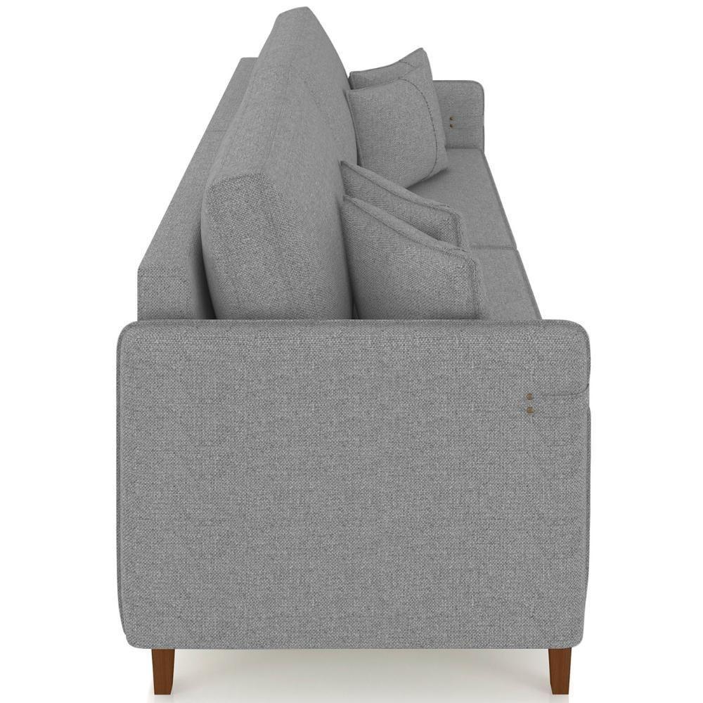 Sofá 4 Lugares Living 252cm Pé Madeira Zoe Linho Cinza Escuro Z08 - Mpozenato - 7