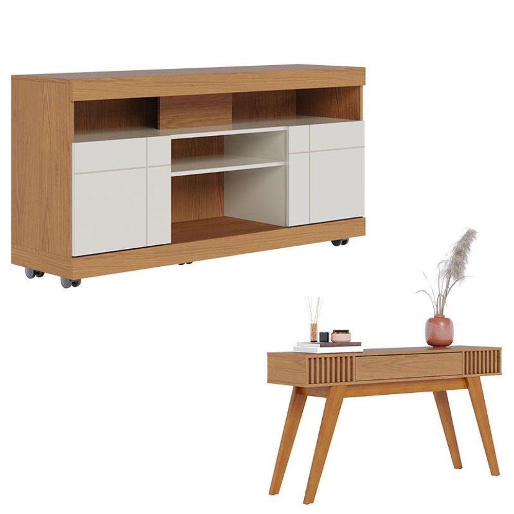 Rack Bancada Yara Freijó Off White Com Aparador Riviera Freijó - Colibri - 1