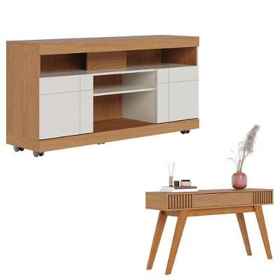 Rack Bancada Yara Freijó Off White Com Aparador Riviera Freijó - Colibri