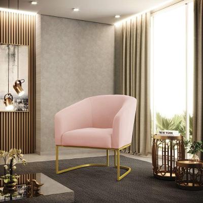 Poltrona Stella Base Industrial Dourada Veludo Rosa Dourado Rosa D'Rossi