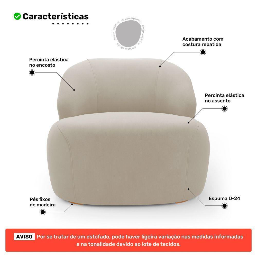 Poltrona Decorativa Living Kaya Orgânica Veludo Bege - Abmaza - 3