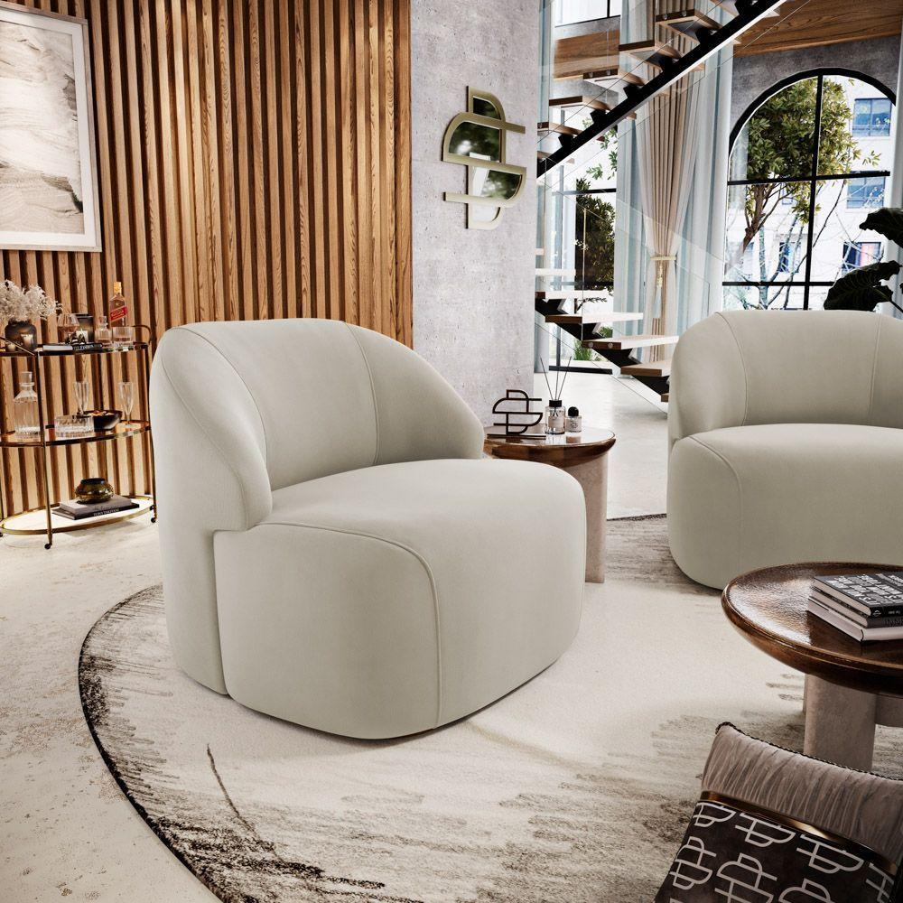 Poltrona Decorativa Living Kaya Orgânica Veludo Bege - Abmaza - 8