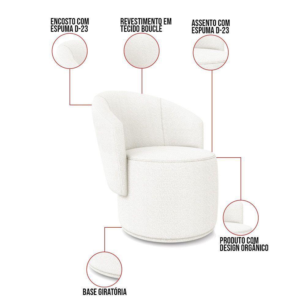 Poltrona E Puff Redondo Orgânico Para Sala Malu Bouclê Off White M11 - D'rossi - 3