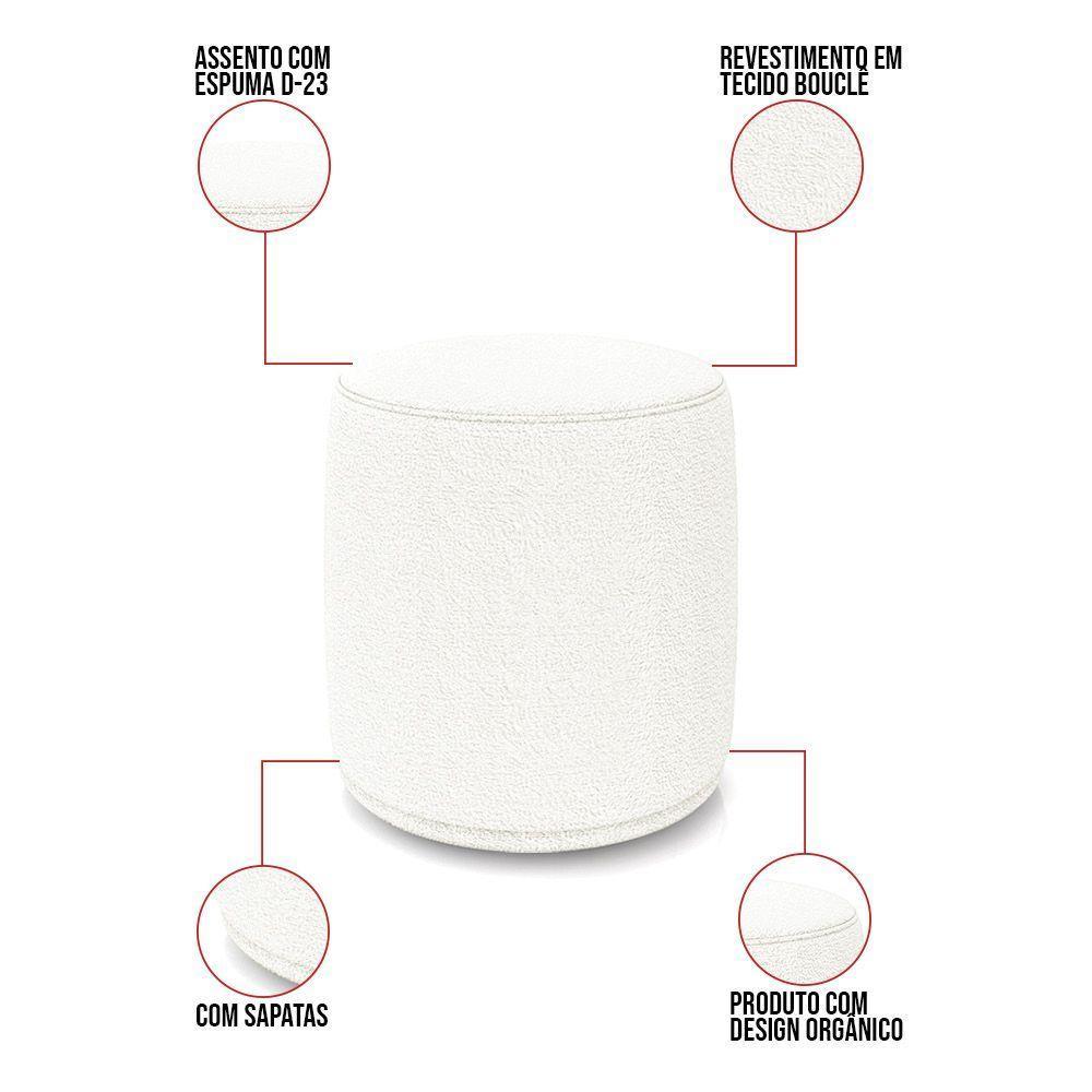 Poltrona E Puff Redondo Orgânico Para Sala Malu Bouclê Off White M11 - D'rossi - 4