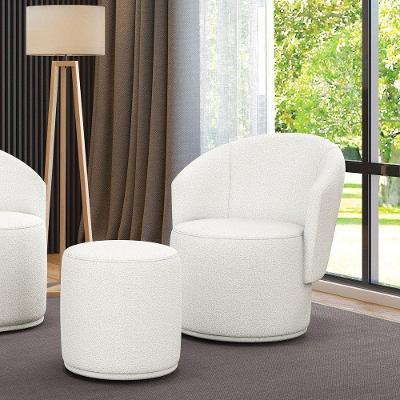 Poltrona E Puff Redondo Orgânico Para Sala Malu Bouclê Off White M11 - D'rossi