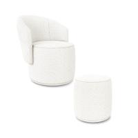 Poltrona E Puff Redondo Orgânico Para Sala Malu Bouclê Off White M11 - D'rossi - 2