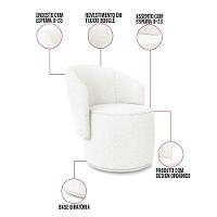 Poltrona E Puff Redondo Orgânico Para Sala Malu Bouclê Off White M11 - D'rossi - 3