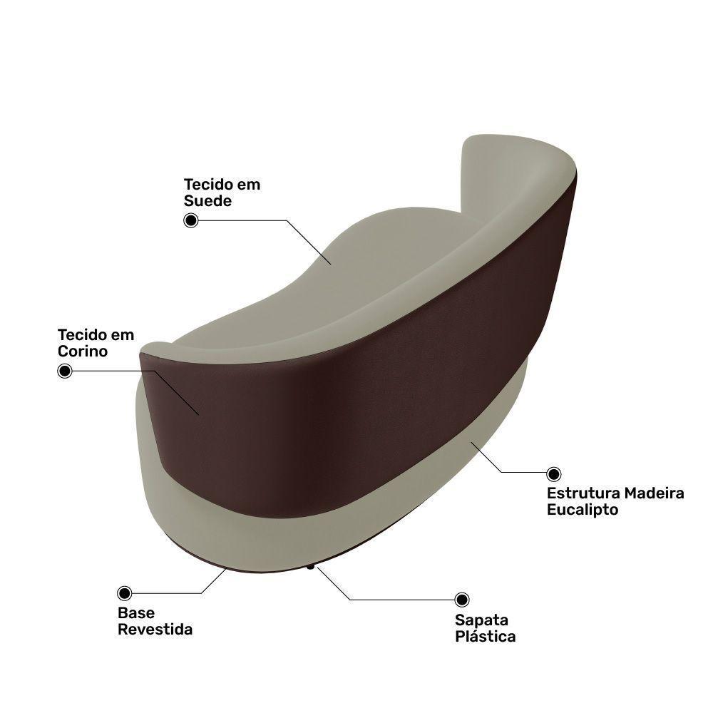 Kit Poltrona E Namoradeira Aisha Orgânica Composê Sintético Marrom Com Suede Bege - Abmaza - 7