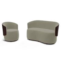 Kit Poltrona E Namoradeira Aisha Orgânica Composê Sintético Marrom Com Suede Bege - Abmaza - 1