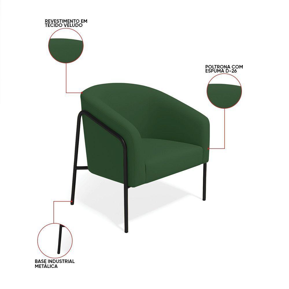 Poltrona Sala Industrial Alta Preto Stella Veludo D03 - D'rossi Verde - 6