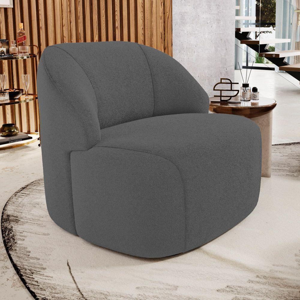 Poltrona Decorativa Living Kaya Orgânica Bouclê Cinza Escuro - Abmaza - 2