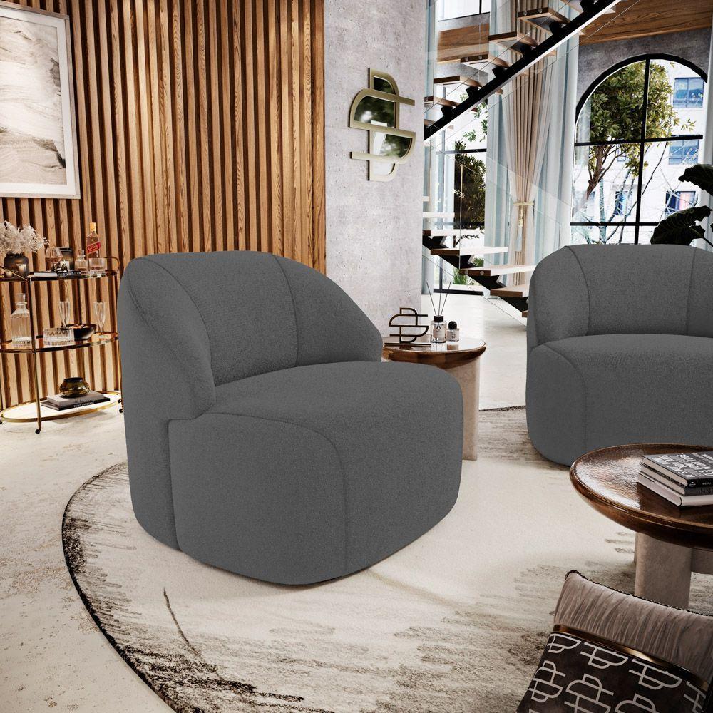 Poltrona Decorativa Living Kaya Orgânica Bouclê Cinza Escuro - Abmaza - 8