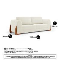 Kit 02 Poltronas E 01 Sofá Bloom 200cm 03 Lugares Com Pés De Madeira Bouclê Off White - Abmaza