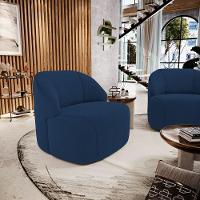 Poltrona Decorativa Living Kaya Orgânica Bouclê Azul Marinho - Abmaza - 8