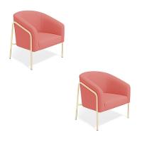 Poltrona Sala Industrial Alta Champanhe Kit 2 Stella Suede Rosê D03 - D'rossi - 2