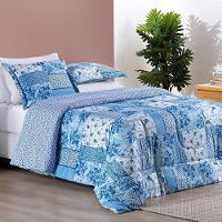 Edredom 2,60m X 2,40m + Jogo De Cama Bouti Estampado King 07 Peças 100% Poliéster - Azul Sereno - 6