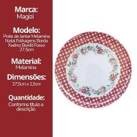 Prato De Jantar Natalino Melamina Folhagens, Azevinhos E Romã Borda Xadrez Bordô Fosco 27,5cm - 7