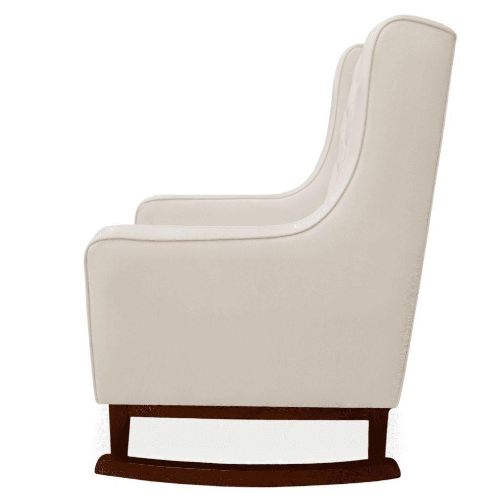 Poltrona Cadeira De Amamentação Com Base Balanço E Puff Maju Linho Off White- Mabe Magazine - 6