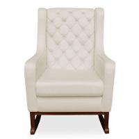 Poltrona Cadeira De Amamentação Com Base Balanço E Puff Maju Linho Off White- Mabe Magazine - 3