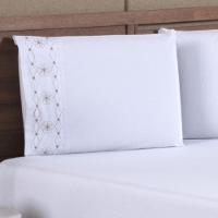 Edredom + Jogo De Cama 200 Fios Damasco Queen 15 Peças 100% Poliéster - Branco/salmao - 6