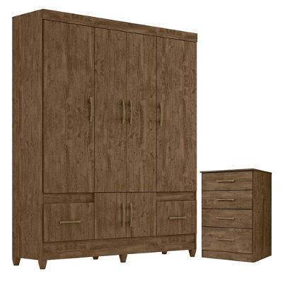 Guarda Roupa Casal Ms912 E Cômoda Ms913 Castanho Wood - Moval