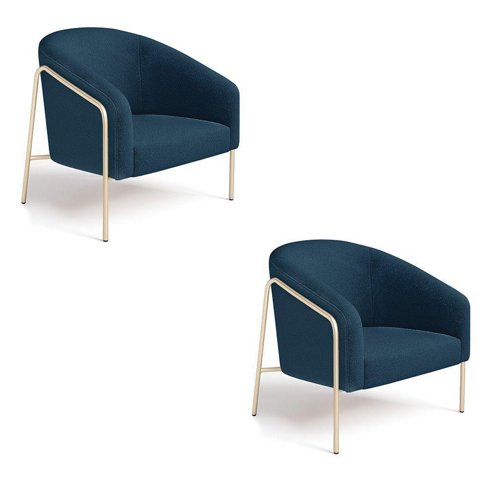 Poltrona Sala Industrial Alta Champanhe Kit 2 Stella Bouclê D03 - D'rossi Cor Azul - 2