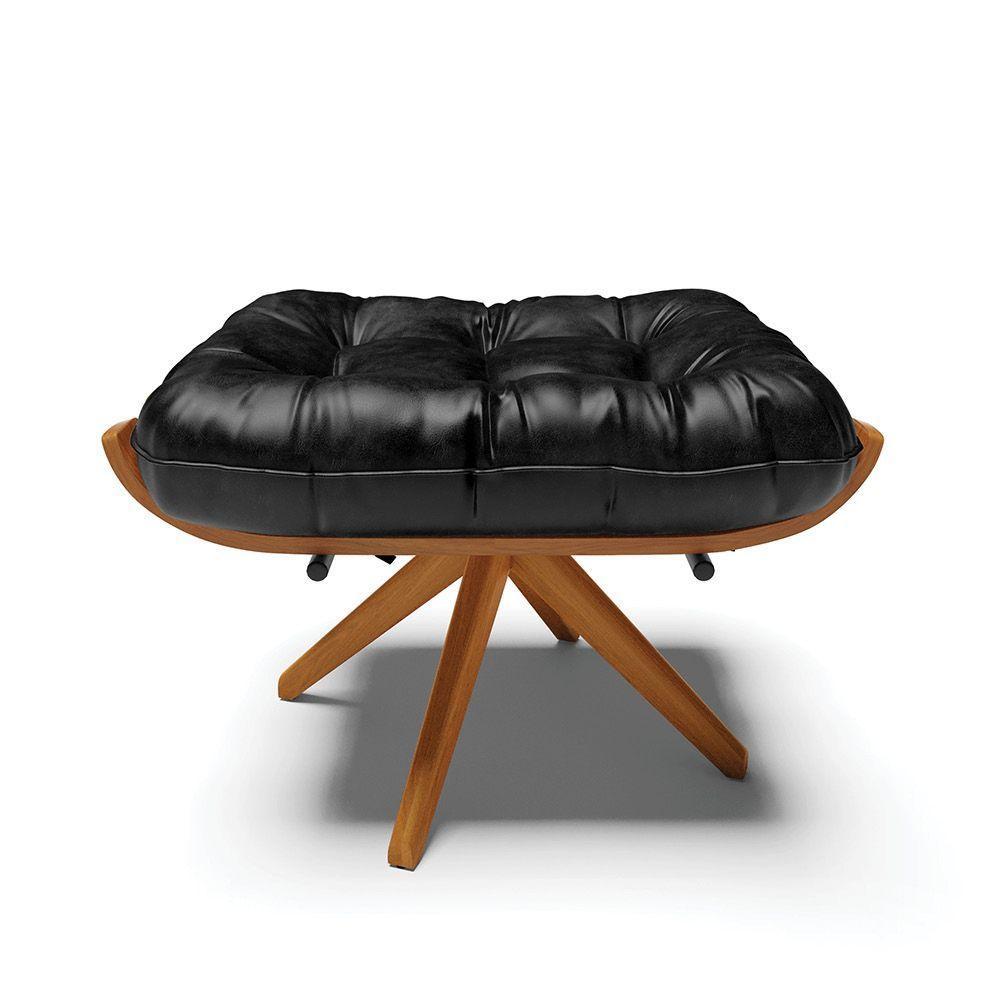 Puff Giratório Costela Sintético Pu Preto Base De Madeira Ma30 M11 - D'rossi - 2