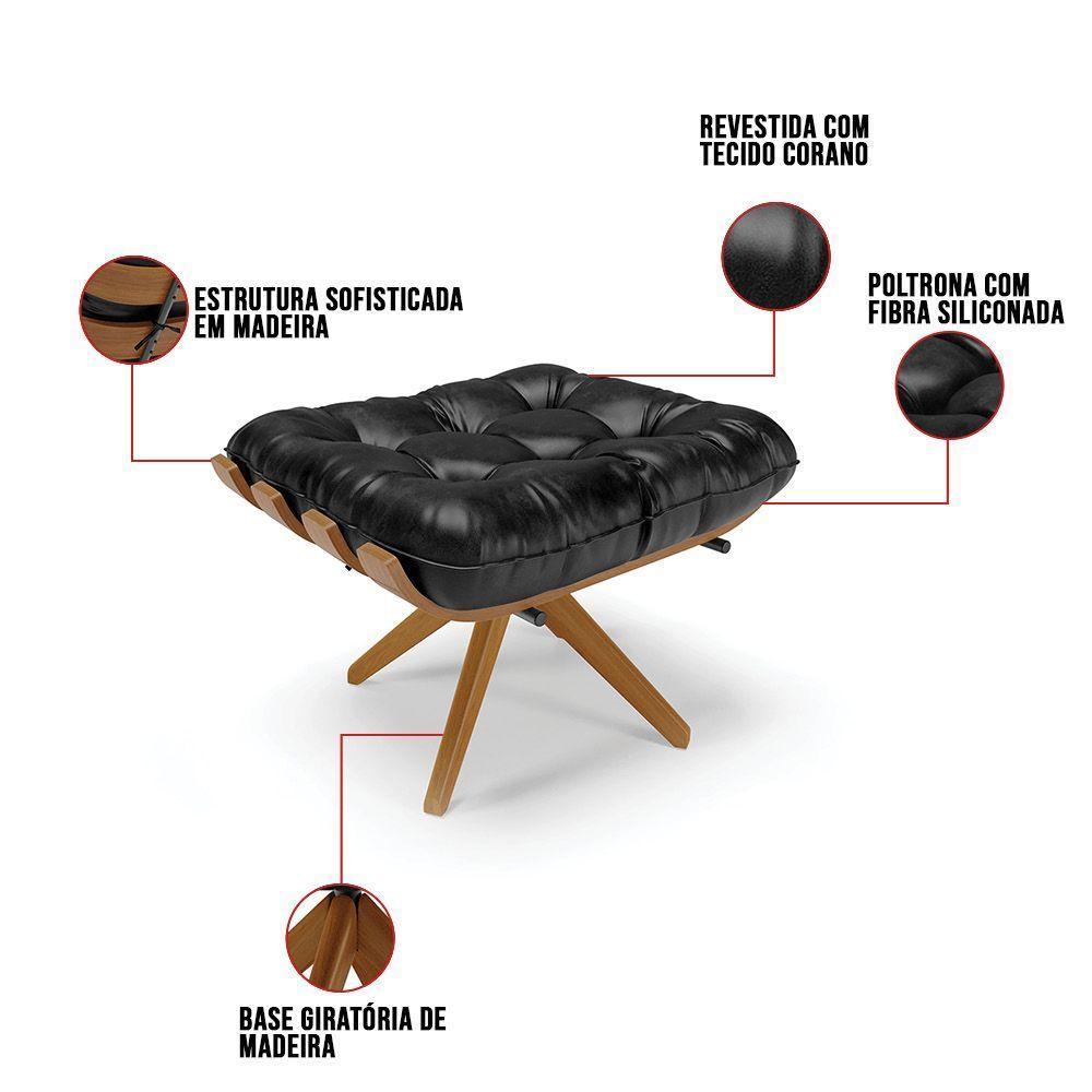 Puff Giratório Costela Sintético Pu Preto Base De Madeira Ma30 M11 - D'rossi - 3