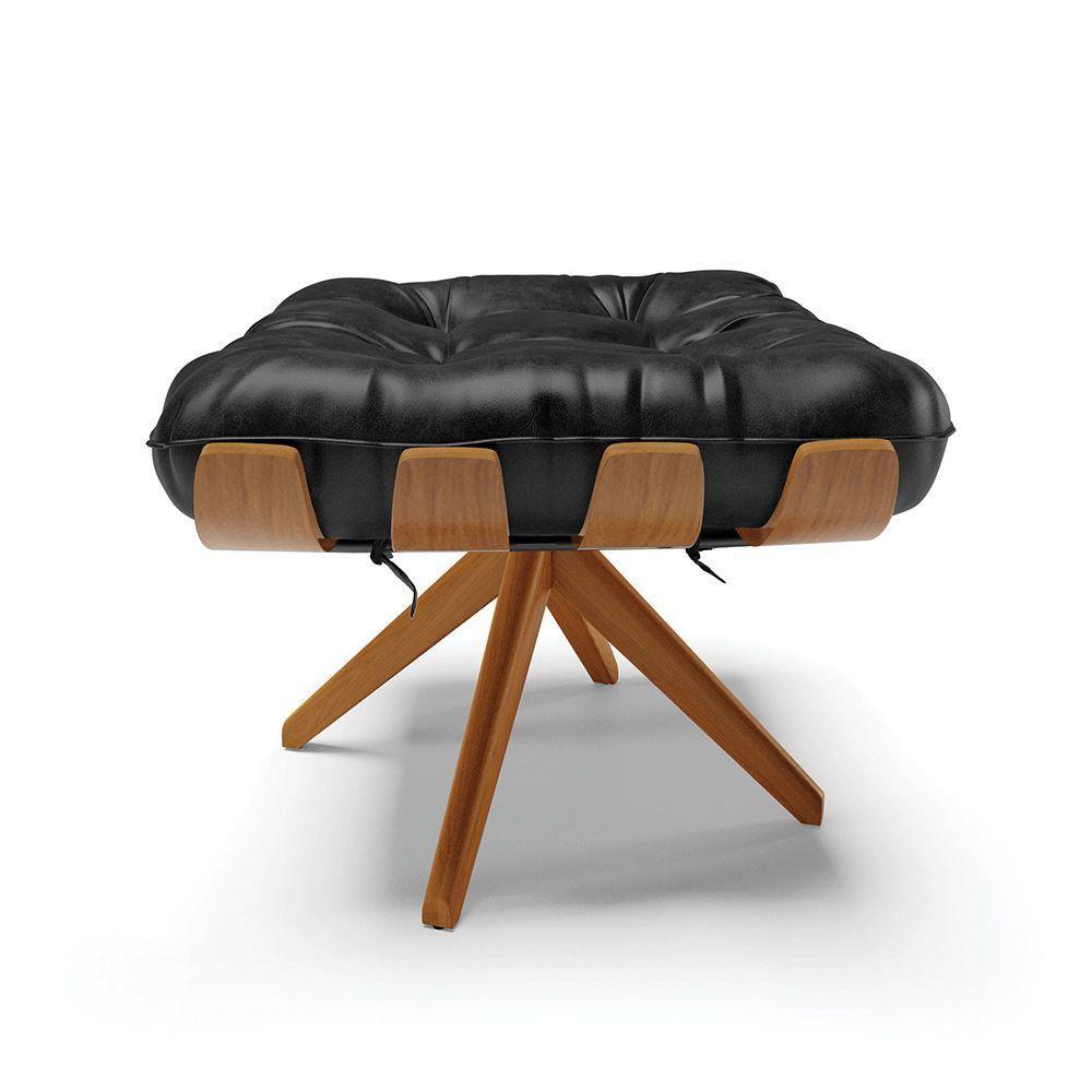 Puff Giratório Costela Sintético Pu Preto Base De Madeira Ma30 M11 - D'rossi - 4