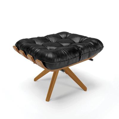 Puff Giratório Costela Sintético Pu Preto Base De Madeira Ma30 M11 - D'rossi