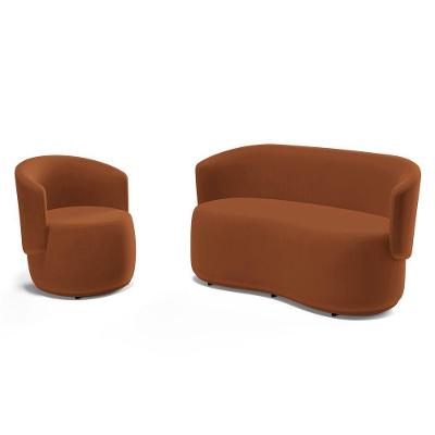 Kit Poltrona E Namoradeira Aisha Orgânica Decorativa Veludo Terracota Abmaza
