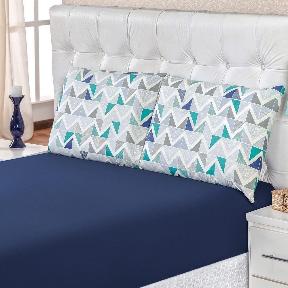 Edredom 2,60m X 2,40m + Jogo De Cama Malha Quality King 04 Peças 100% Algodão - Geométrico Azul - 6