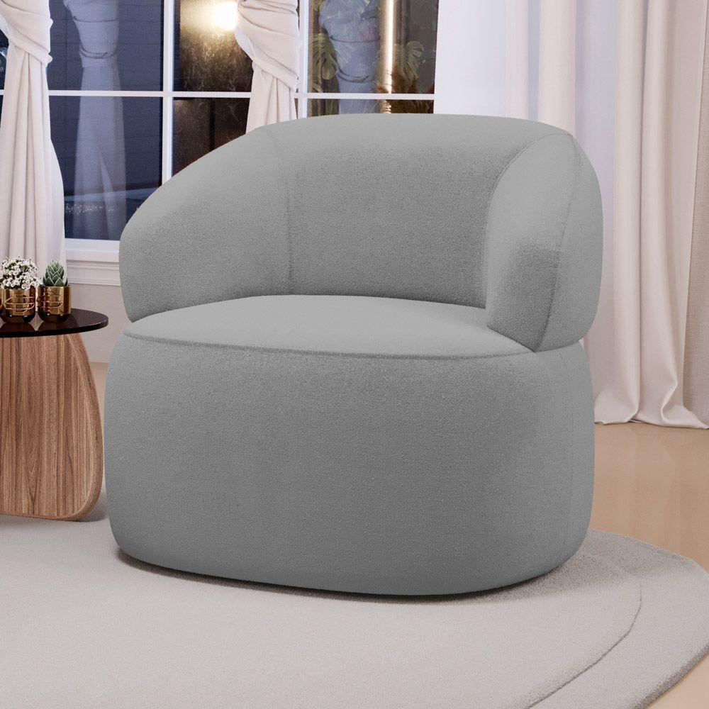 Poltrona Orgânica Giratória Living Glee Bouclê Cinza - Abmaza - 2