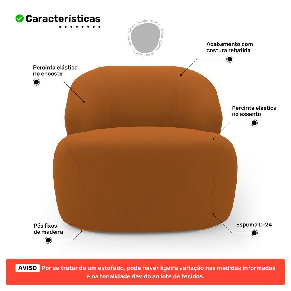 Poltrona Decorativa Living Kaya Orgânica Veludo Terracota - Abmaza - 3