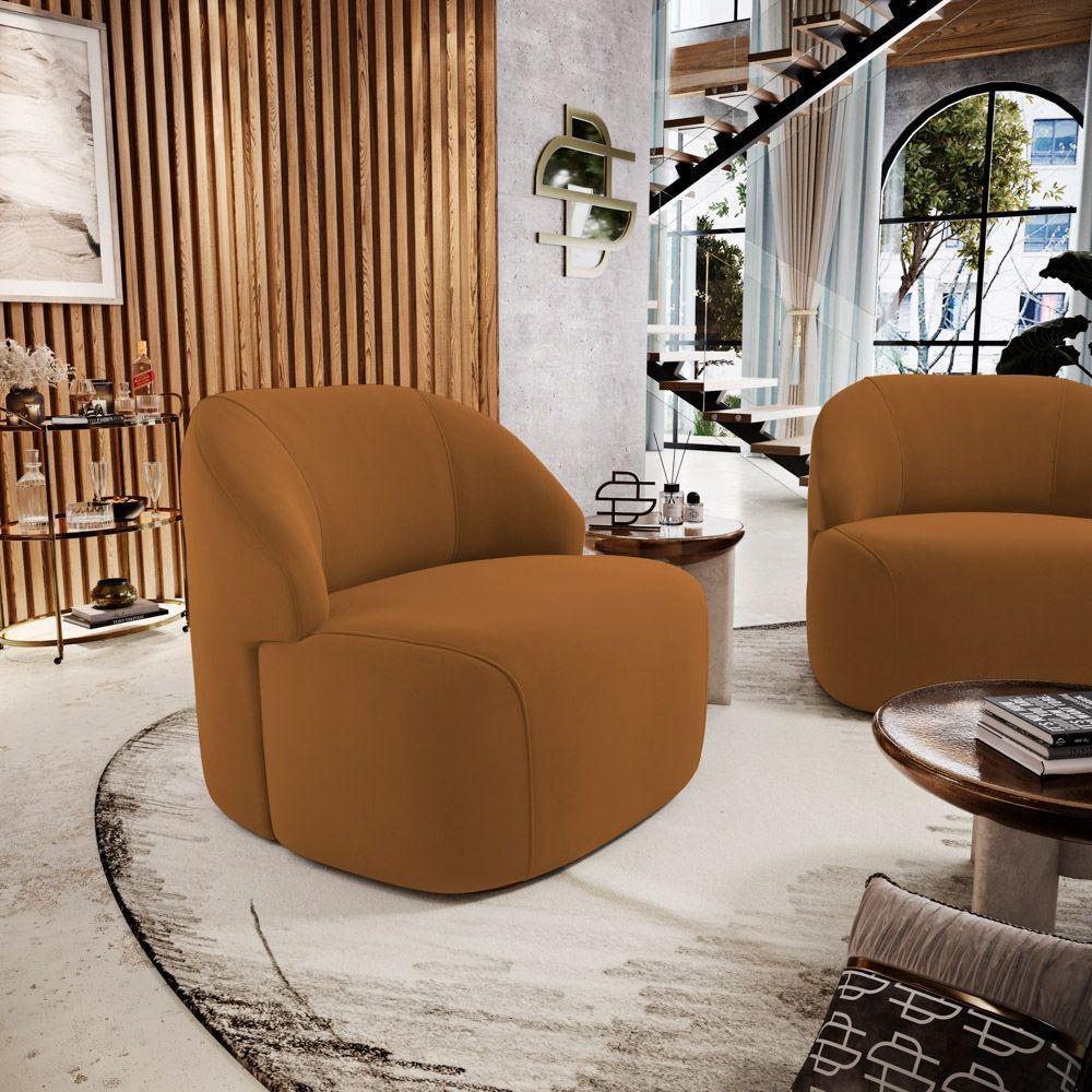 Poltrona Decorativa Living Kaya Orgânica Veludo Terracota - Abmaza - 8