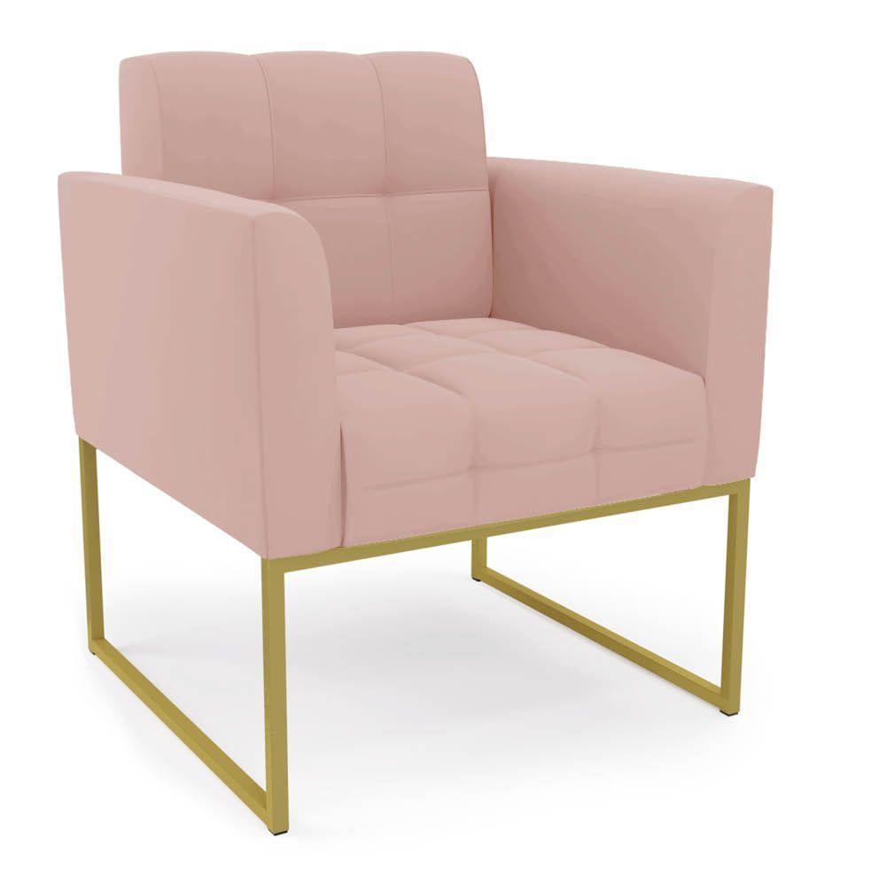 Kit 2 Poltronas Elisa Veludo Rosê Base Metálica Industrial Dourado D03 - D'rossi - 5