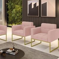 Kit 2 Poltronas Elisa Veludo Rosê Base Metálica Industrial Dourado D03 - D'rossi - 1