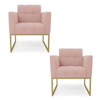 Kit 2 Poltronas Elisa Veludo Rosê Base Metálica Industrial Dourado D03 - D'rossi - 2