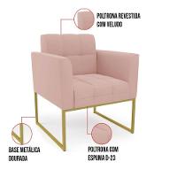 Kit 2 Poltronas Elisa Veludo Rosê Base Metálica Industrial Dourado D03 - D'rossi - 3