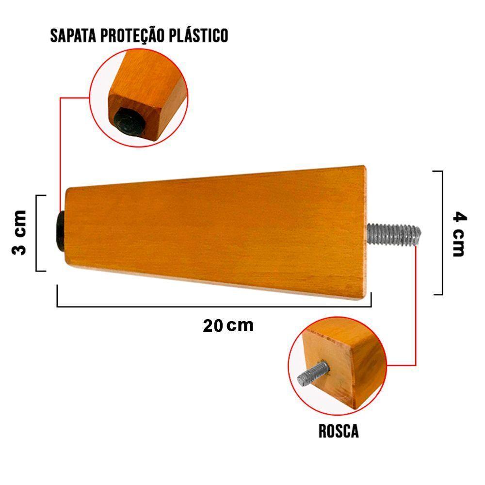 1 Pé Chanfrado Castanho 20cm Com Rosca Metal Para Móveis D10 - D'rossi - 4