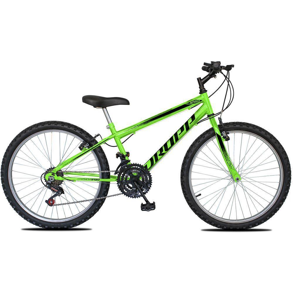 Bicicleta Aro 24 Dropp Sport Infantil Adulto18 Vel Marchas Freio V-brake - Verde e Preto - 2