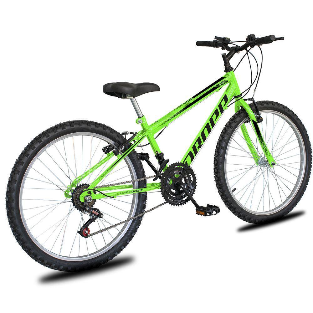 Bicicleta Aro 24 Dropp Sport Infantil Adulto18 Vel Marchas Freio V-brake - Verde e Preto - 3