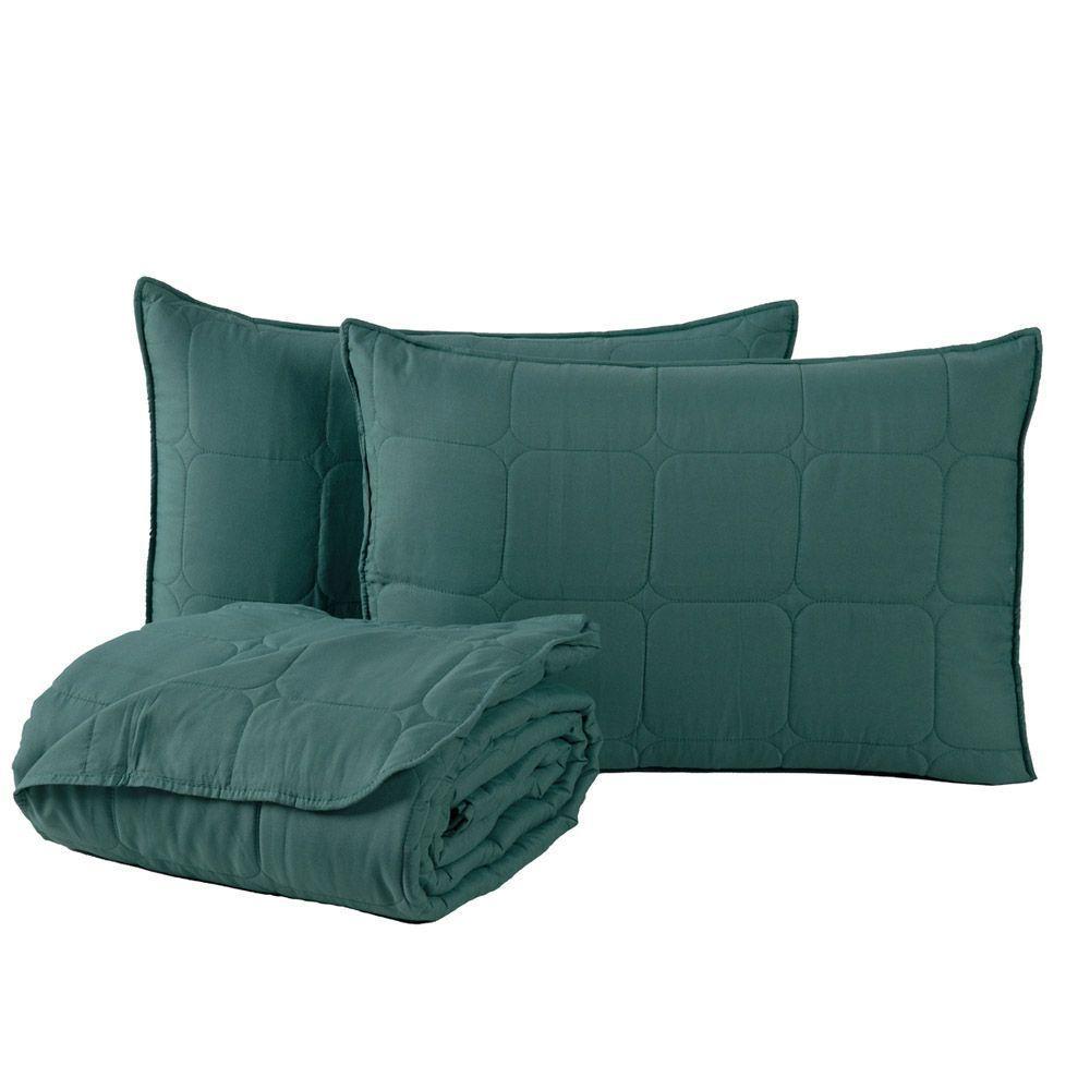 Kit Cobre Leito Colcha Lunar Solteiro 2 Peças 400 Fios Matelado Dupla Face - Verde - 100% Poliéster - 1