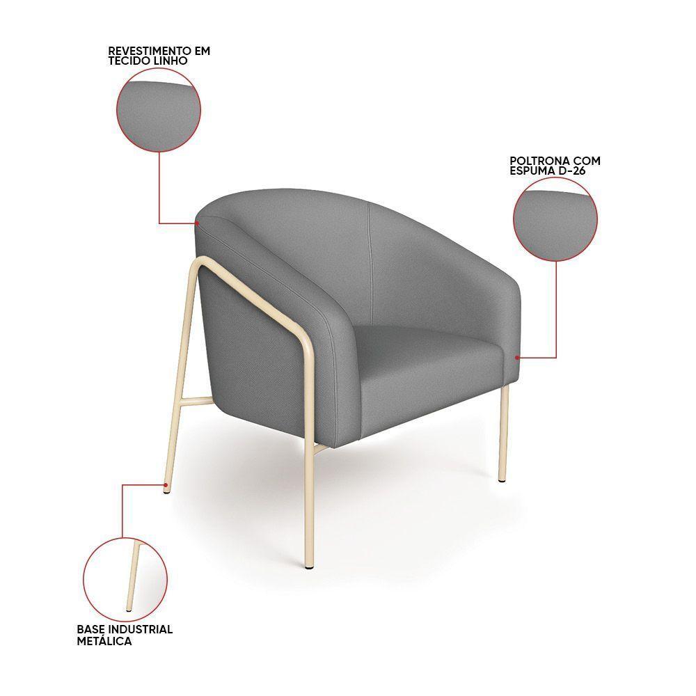 Poltrona Sala Industrial Alta Champanhe Stella Linho D03 - D'rossi Cor Grafite - 3