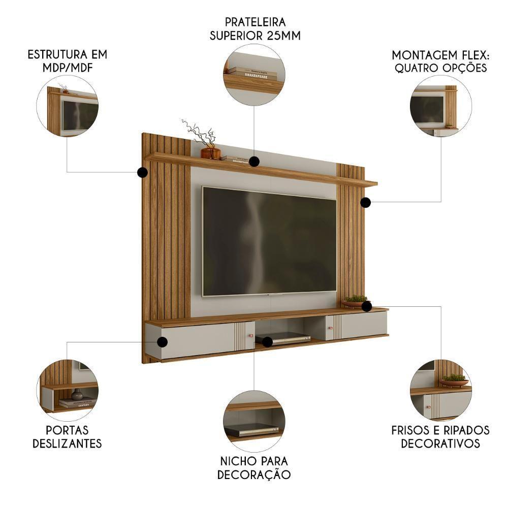 Painel TV 70 Polegadas E Bancada Suspensa 180cm Yany Off White Nature Z49 - Mpozenato - 3